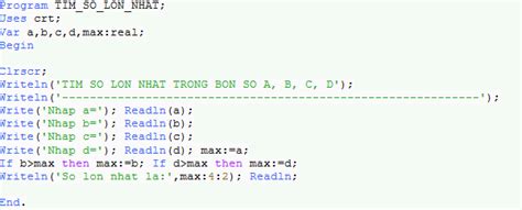 Viết chương trình pascal tìm số lớn nhất và nhỏ nhất Trường THPT