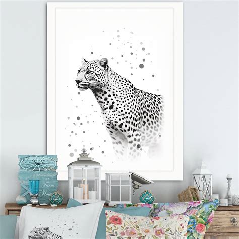 Designart Minimalism Black And White Leopard Portrait Leopardcheetah