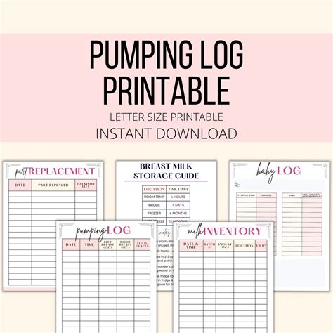 Pumping Log Printable Pumping Tracker PDF Pumping Diary Pumping Mom