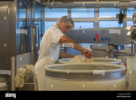 Cheese making Emmental cheese, cheese dairy in Affoltern, Emmental ...