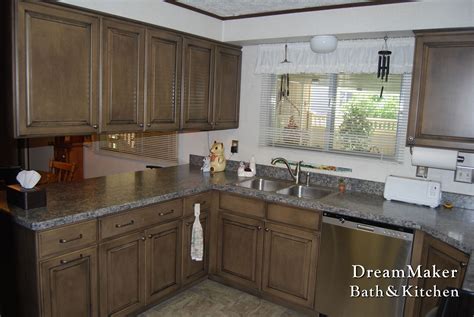 Gray Laminate Countertops With Ashy Brown Cabinets Great Combination