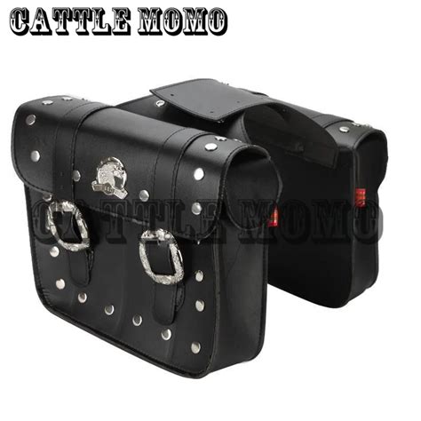 X Black Motorcycle Saddle Bags Pu Leather Motorbike Luggage Tool Bags