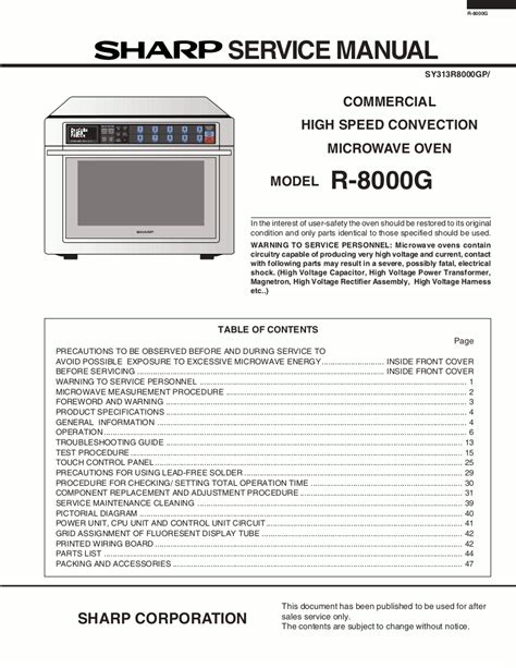 Sharp Microwave Oven Service Manual For Model R 8000g Step Right Up Manuals