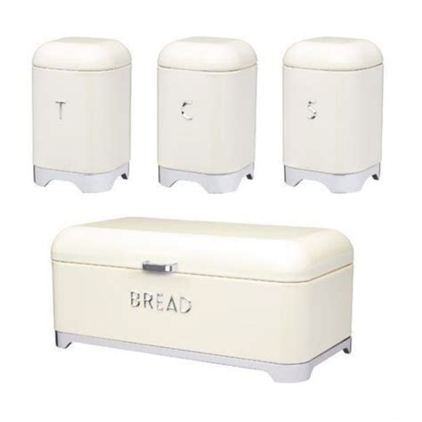 Breadbin Retro Design With 3 Piece Matching Canister Set Cream Golden