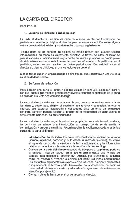 Carta Al Director Yggi LA CARTA DEL DIRECTOR INVESTIGUE La Carta