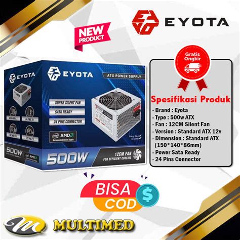 Power Supply Eyota 500W PSU Komputer 500 Watt SILENT FAN ATX Standar