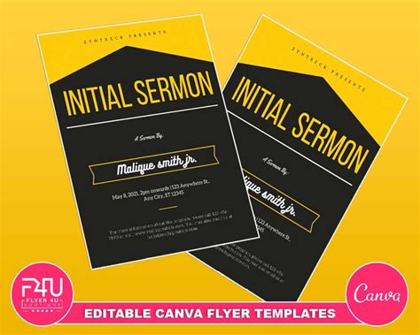 Initial Sermon Flyer Diy Canva Initial Sermon Flyer Template Etsy