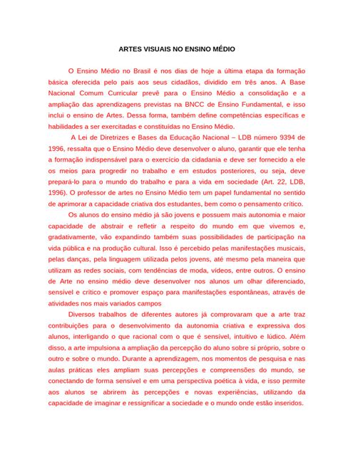 Nota Média Redação Para Passar Em Artes Visuais - Artes Visuais No Ensino Medio | PDF