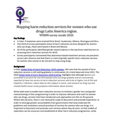 Mapping Harm Reduction Services For Women Who Use Drugs Whrin