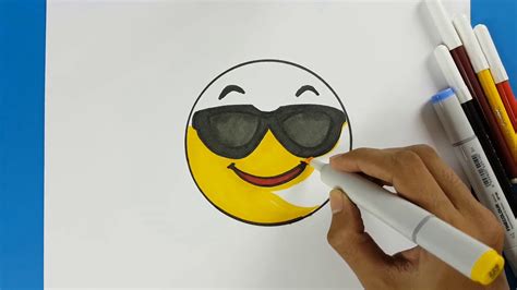 How To Draw Smiley Face Emoji With Sunglasses Easy Step By Step Draw Cool Emoji Youtube