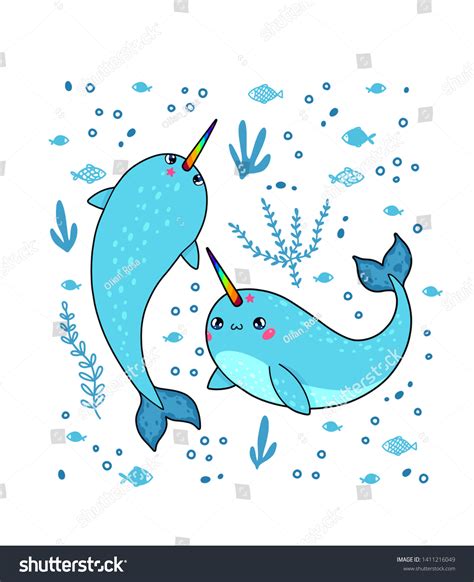 Magic Narwhals Rainbow Horn Japan Kawaii Stock Vector Royalty Free