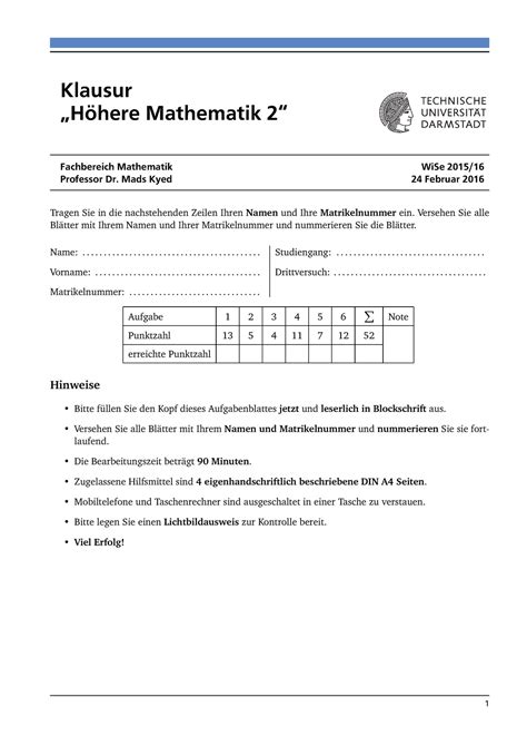 Hoe Ma 2 Wi Se15 Kyed mathe Klausur Höhere Mathematik 2