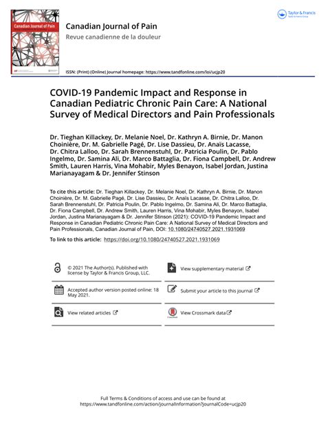 Pdf Canadian Journal Of Pain Covid Pandemic Impact And Response In