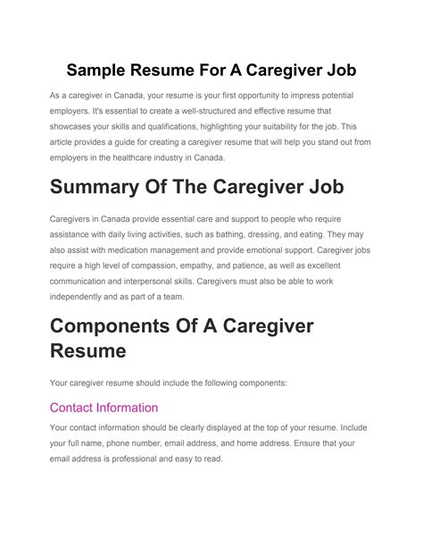 Sample Resume For A Caregiver Job By Carlshepherd Issuu