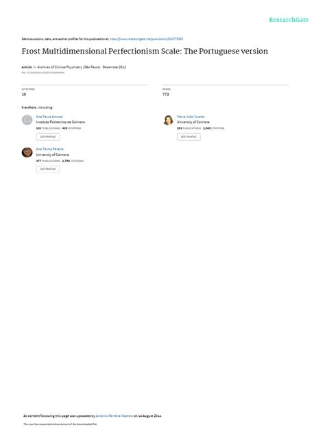 Frost Multidimensional Perfectionism Scale The Por Pdf