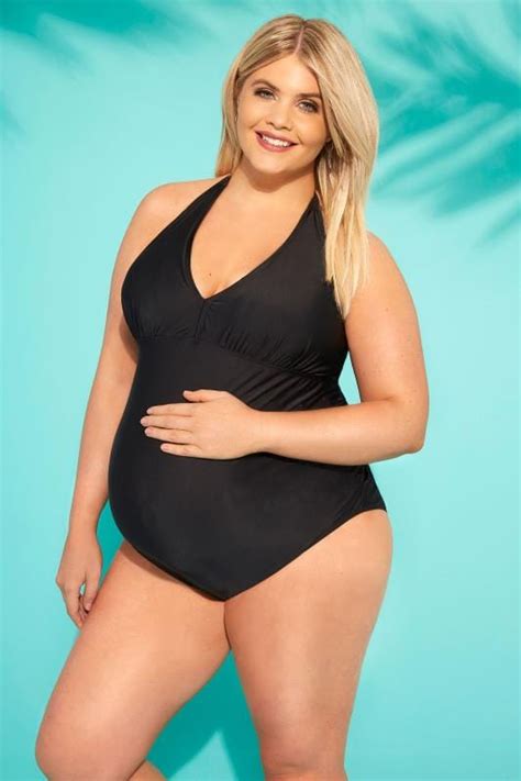 BUMP IT UP MATERNITY Black Halterneck Swimsuit Sizes 16 To 36 Yours