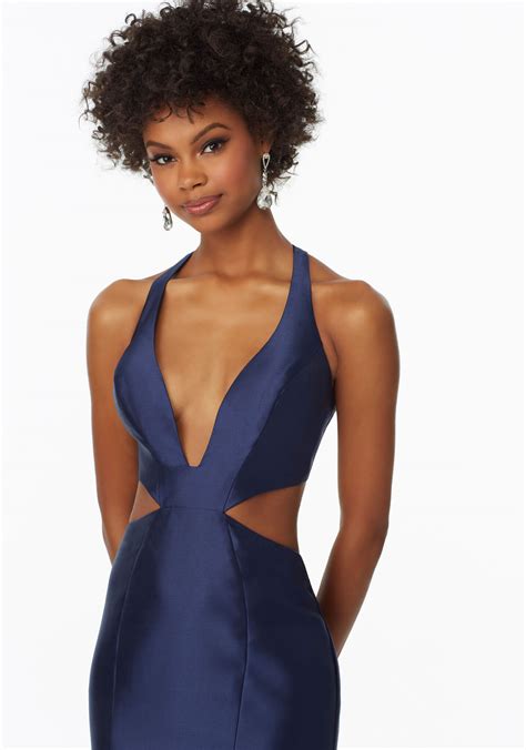 Satin Prom Dress Features Plunging Deep V Neckline Morilee