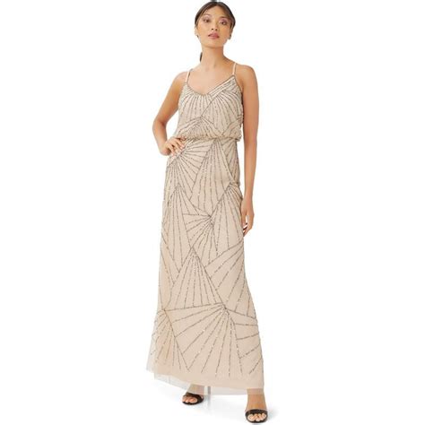 Adrianna Papell Womens Beaded Tank Blouson Gown Nude Adrianna Papell