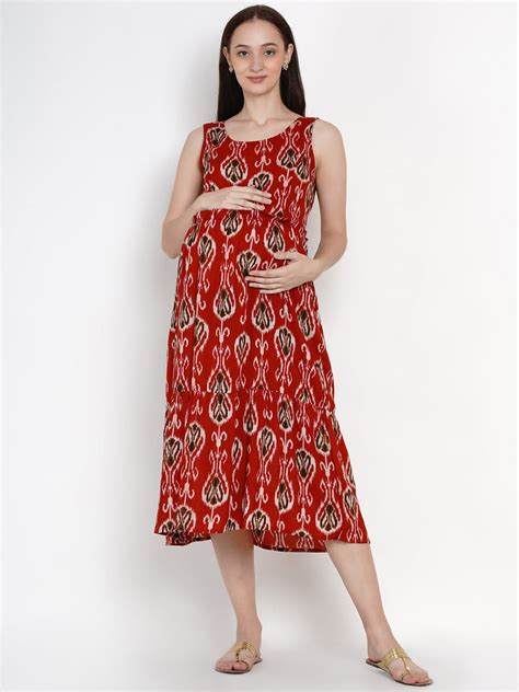 Buy Mine4nine Women Maternity Red Printed Fit And Flare Dress Dresses