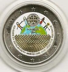 Gekleurde Euromunten 2 Euro Portugal 2008 Mensenrechten Gekleurd 065 4