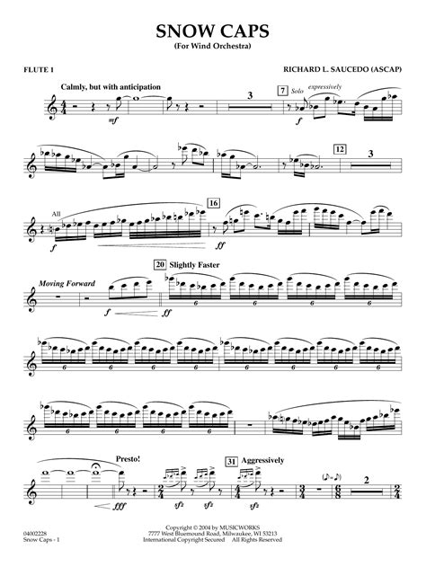 Snow Caps Flute By Richard L Saucedo Sheet Music For Concert Band