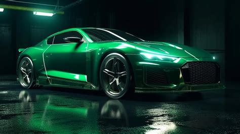 Premium Photo | Green sport car wallpaper on smoke neon background