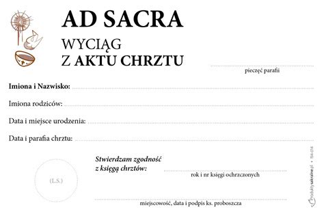 Ad Sacra Wyci G Z Aktu Chrztu Format A Allegro Pl