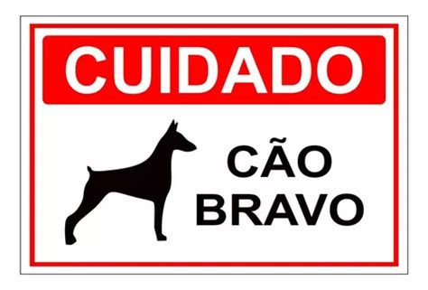 Placa Cuidado Cão Bravo Cachorro ps1mm 30x20cm Parcelamento sem juros