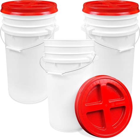 Epackagesupply 7 Gallon White Bucket With Red Gamma Screw On Lid Food Grade Storage