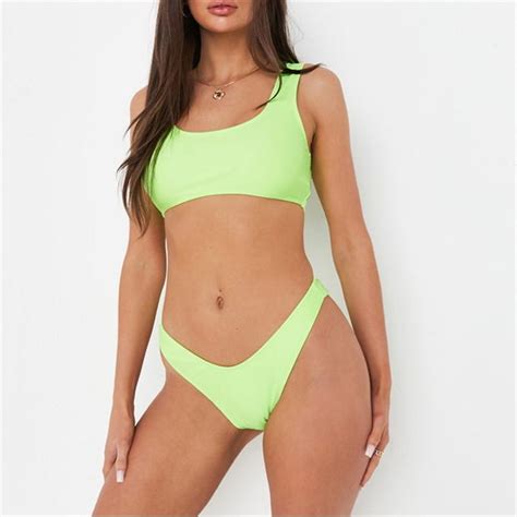 Missguided Tall High Leg Boomerang Bikini Bottoms Green