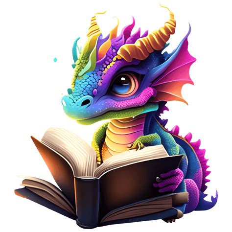 Colorful Ombre Dragon Reading Book Graphic · Creative Fabrica