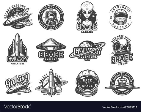 Vintage Monochrome Space Emblems Set Royalty Free Vector