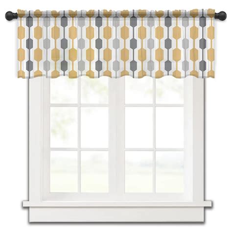 Modern Geometric Hexagon Short Sheer Window Curtain Tulle Curtains for ...