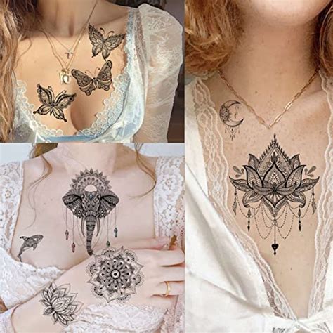 VANTATY 64 Sheets India Black Temporary Tattoos For Women Girls Arm Neck, Bohemia Lace Lotus ...