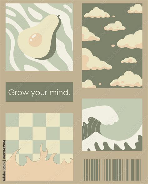 A set of five bright aesthetic posters. Minimalistic posters with ...