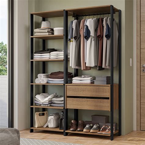 Guarda-Roupa Closet Modulado Valencia 2 Gavetas 129cm Rustic/Preto ...