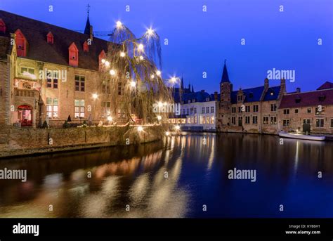 Rozenhoedkai in bruges Belgium decorated in christmas lights in ...