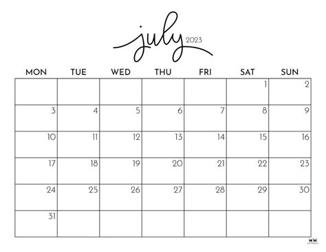 July 2023 calendars 50 free printables – Artofit