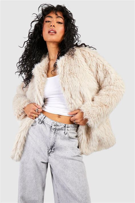 Shaggy Faux Fur Longline Coat Boohoo Uk