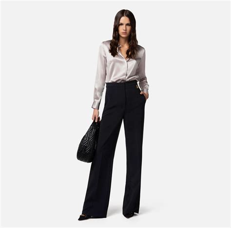 Straight Trousers In Lightweight Crêpe Fabric With Charms Dizz Fashion