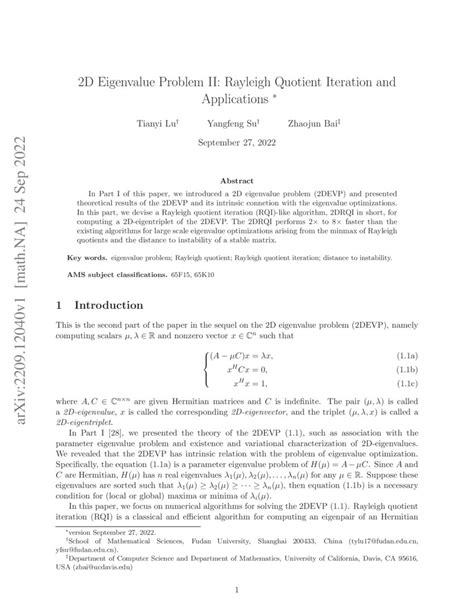 2D Eigenvalue Problem II: Rayleigh Quotient Iteration and Applications ...