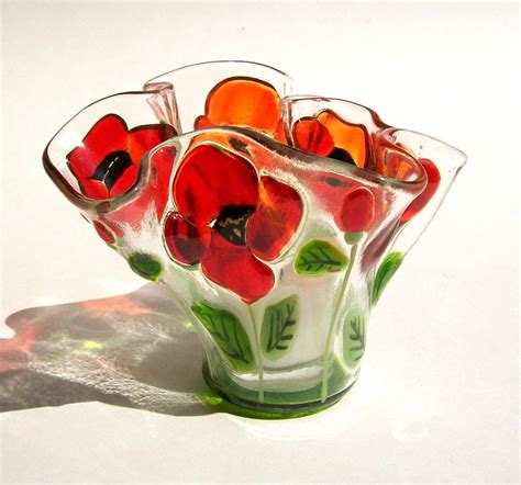 Fused Glass Candle Holdervotive Poppies