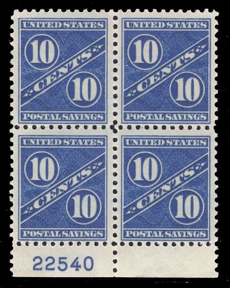 Us Stamps Ps Postal Savings Plate Block Mint Og Nh Lot