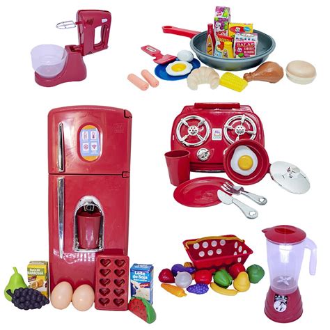 Kit Cozinha Infantil Vermelho Comida Geladeira Batedeira 48p No Shoptime