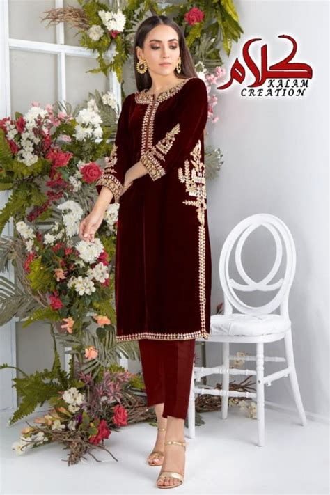 Kalam Creation Maroon Readymade Velvet Tunic