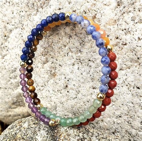 7 Sieben Chakra Armband Echte 4mm Facettierte Steine Memory Wire