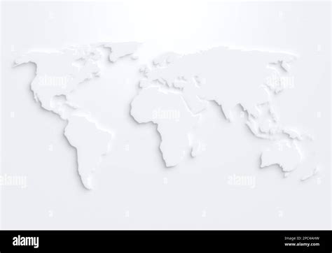 White World Map On White Background With Shadow Or 3d Effect High