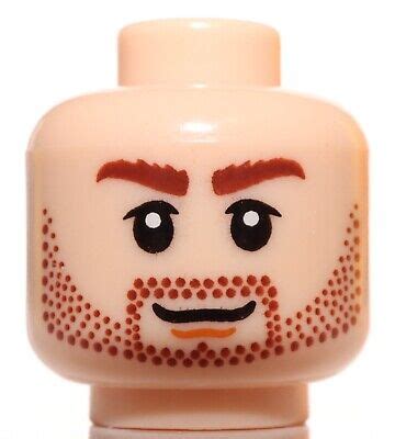 Lego Light Nougat Head Dual Sided Grin Beard Stubble Bushy Eyebrows