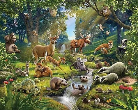 Animals Of The Forest Wall Mural | Ilustración de bosque, Pinturas de ...