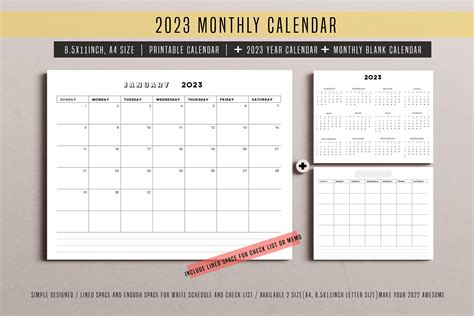 Printable 2023 Monthly Calendar Digital Monthly Scheduler Printable ...